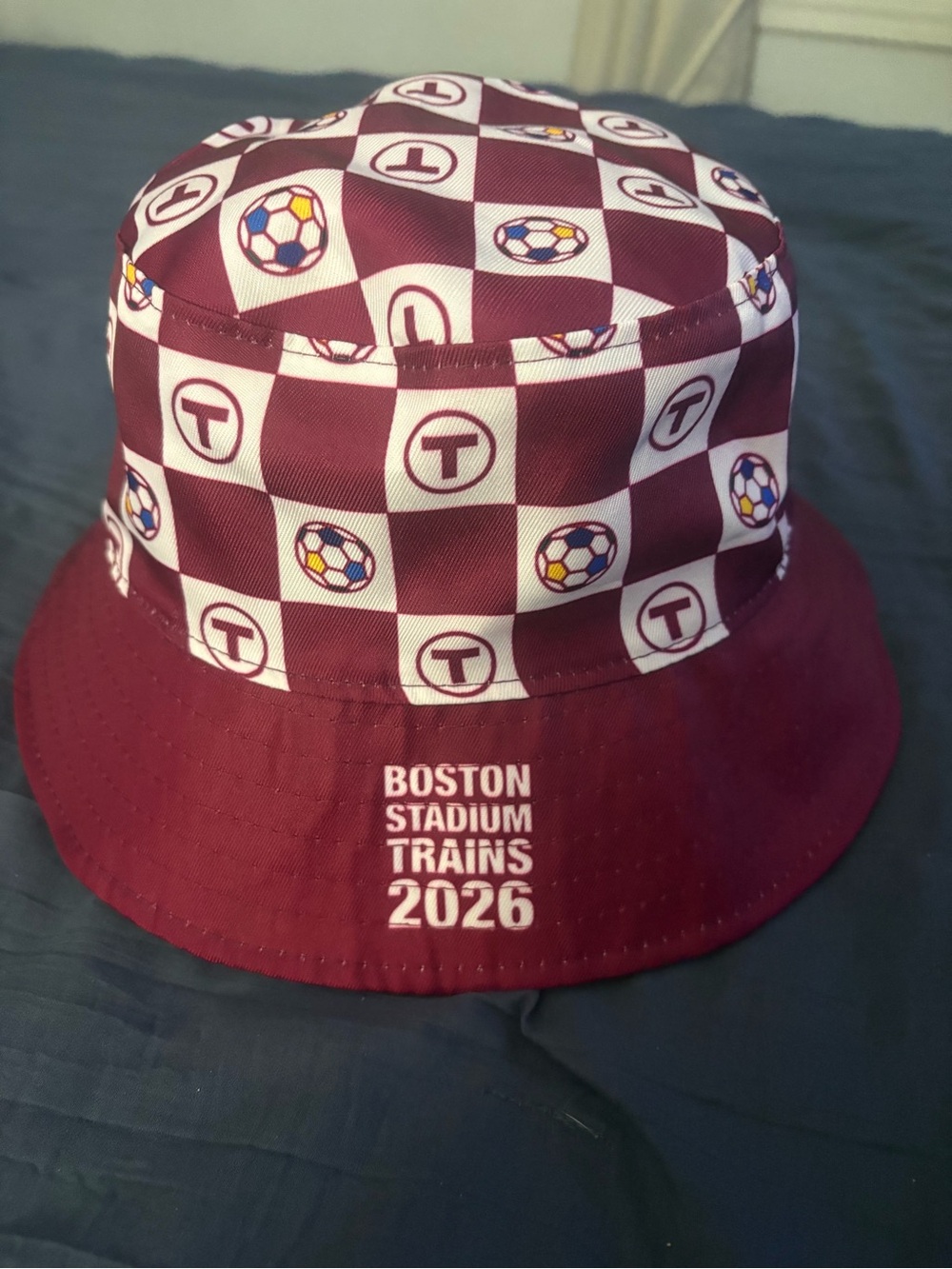 Reversible FIFA Boston Stadium Trains 2026 Maroon Checkerboard Bucket Hat